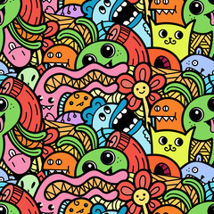 6717152 Funny doodle monsters seamless pattern for prints, designs and coloring books