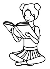 young student girl sitting reading book