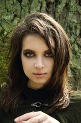 Naklejka premium portrait of a young woman with bright makeup in Halloween style