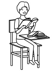 young student boy reading in school chair