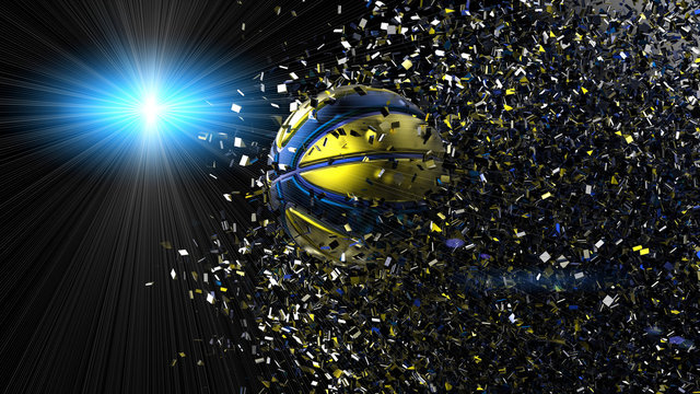 Basketball with particles under white background. 3D illustration. 3D high quality rendering.