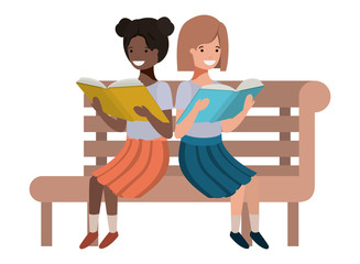 young students girls sitting reading book