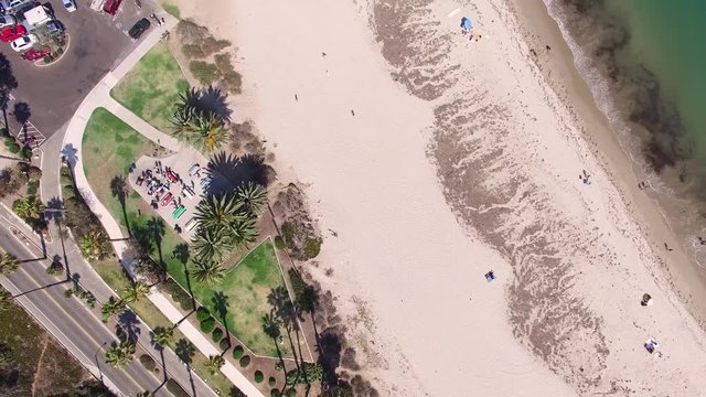 Rotating straight down shot of a beach in California