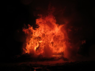 Fototapeta na wymiar Bonfire castle burning festival in Luxembourg spring