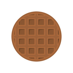Round chocolate waffle on white background, vector illustration.