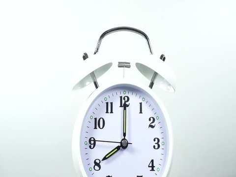Alarm clock sound alert Work time.Clock display showing time 08.00 am. Close Up.