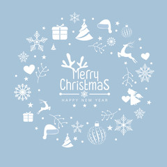 Christmas pattern background with element icons banner. snowflakes, berries, stars, hearts. Vector illustration