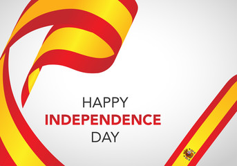 Happy Spain Independent Day. Template of greeting card, banner with lettering of Happy Independence Day. Waving Spain flags isolated on white background. vector illustration. vector template