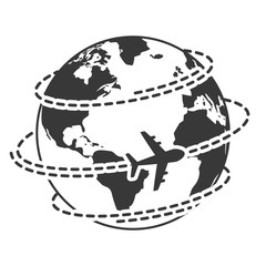 Fototapeta premium Travel icons with airplane fly around the earth