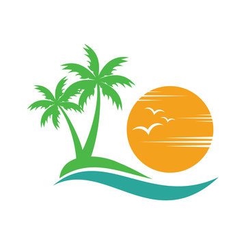 Beach Travel and sailing boat Logo Design Vector