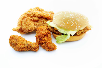Burger fried chicken with fried chicken.