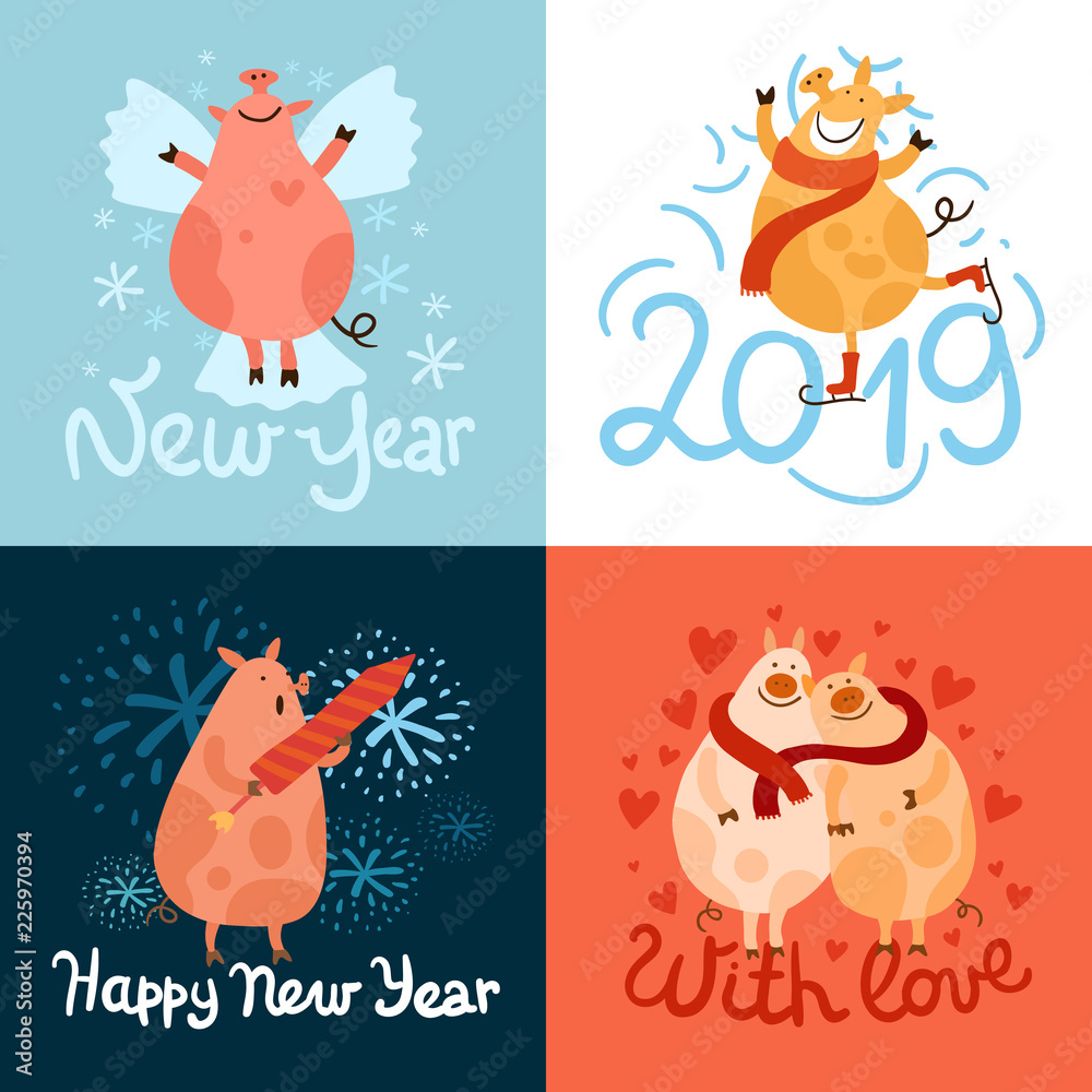 Poster piggies new year design concept