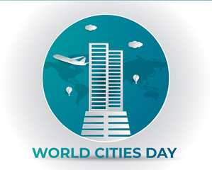 Obraz premium world cities day illustration vector,world cities day paper art illustration vector,cities day illustration vector