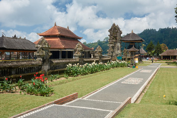 The temple on the territory of the attractions of Lake Batur in Bali, Indonesia