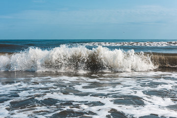 Powerful sea waves breaking, natural background