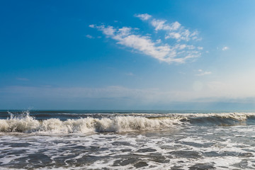 Powerful sea waves breaking, natural background