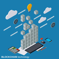 Blockchain technology flat 3d isometric vector concept illustration