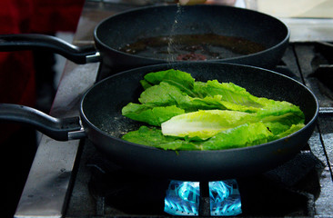 Chef preparing food, meal, in the kitchen, chef cooking, Chef decorating dish, closeup, .chef at work.