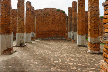 Ancient brick wall are Ayutthaya, Thailand.