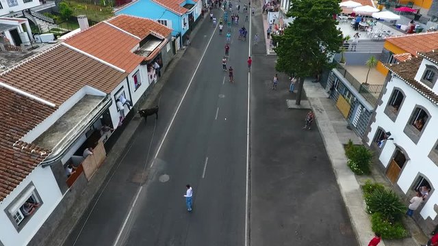 Running with bulls is a tradition in the Azores, almost everyday during summer villagers come and celebrate