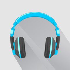 blue headphone flat icon with long shadow realistic icon