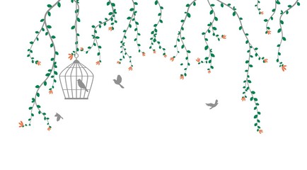 Obraz premium Beautiful tree branch with birds silhouette background for wallpaper sticker