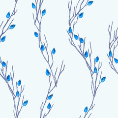 Seamless Botanical Pattern with Briar Branches in Asian Style.