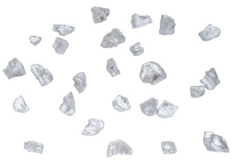 Salt crystals isolated on white background. File contains clipping path for each item.