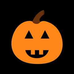 Pumpkin. Happy Halloween. Funny creepy smiling face. Cute cartoon baby character. Greeting card. Black background. Isolated. Flat design.