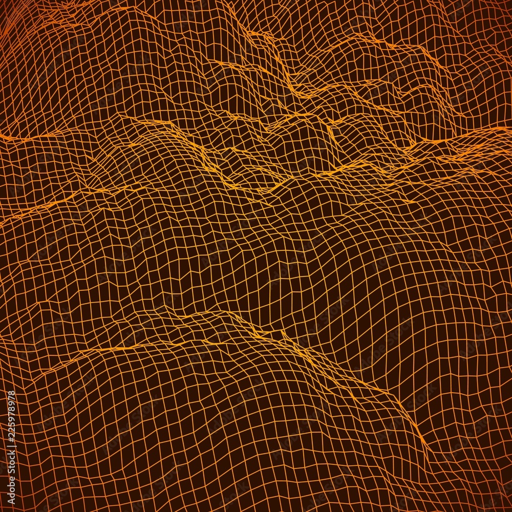 Poster digital landscape with mountains or clouds made of line grid