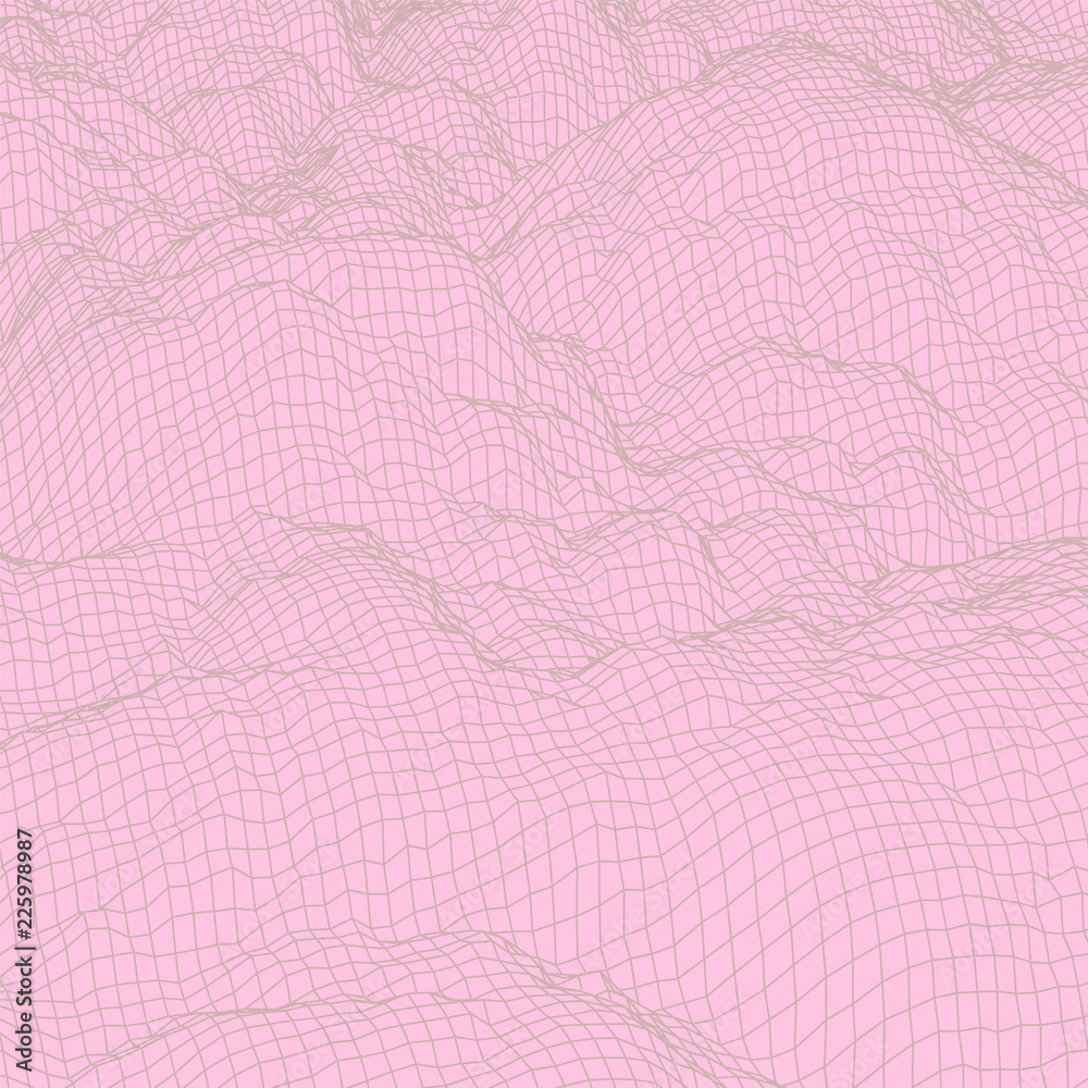 Poster digital landscape with mountains or clouds made of line grid