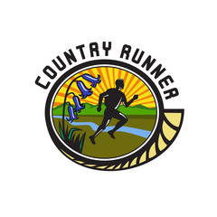 Cross Country Runner Text Oval Retro