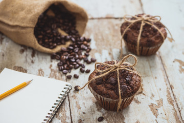 Dellicious homemade chocolate muffin on table. Ready to eat.