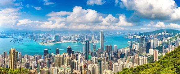 Zelfklevend Fotobehang Panoramisch uitzicht over Hong Kong © Sergii Figurnyi