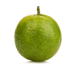 lemon with green leafs on white background