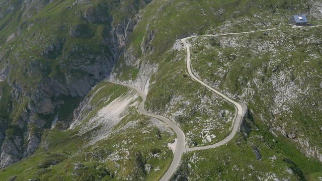 Aerial - Road leading to the mountain hut