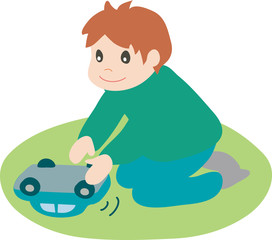 オモチャのタイヤで遊ぶ子供