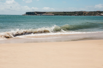 Waves at the beach off the coast of Portugal. Atlantic Ocean.