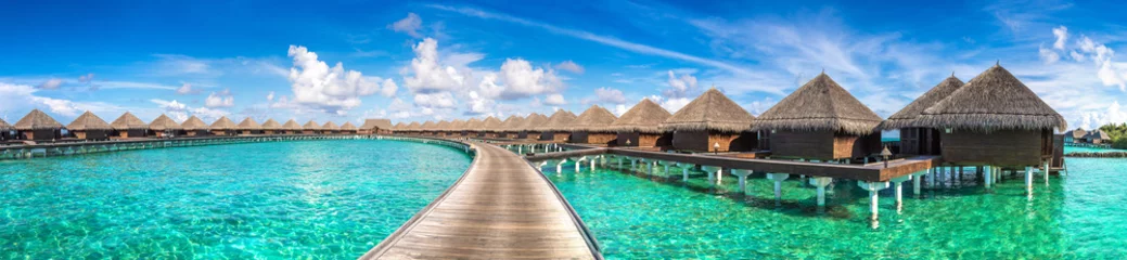 Crédence de cuisine en verre imprimé Bora Bora, Polynésie française Villas sur Pilotis (Bungalows) aux Maldives