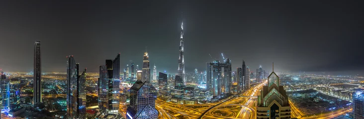 Rolgordijnen Downtown Dubai at night © Sergii Figurnyi