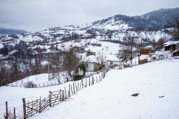 Fototapeta na wymiar Winter on villages of Town Ardino