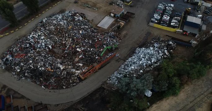 Aerial video above a metal recycle yard