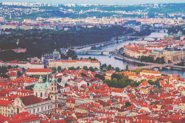 Naklejka na ściany i meble Panoramic view of Prague and Vltava river in the summer, Czech Republic, Europe