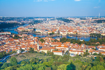 Fototapeta premium Panoramic view of Prague and Vltava river in the summer, Czech Republic, Europe
