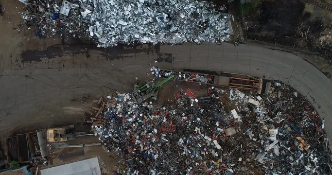 Aerial video above a metal recycle yard