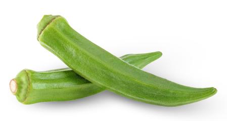 Green okra isolated on white clipping path