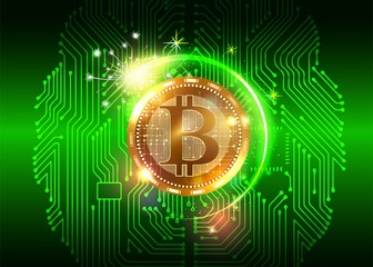 Futuristic digital background with bitcoin. Technology network concept.