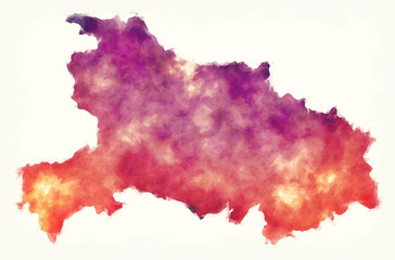 Hubei province watercolor map of China in front of a white background