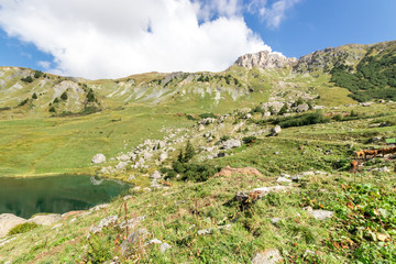 Fototapeta na wymiar Fairy lake from the French Alps