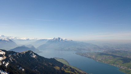 aerial view of beautiful lake lucerne switzerland europe on calm sunny day